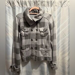Hurley Women's Black and Gray Checkered Pea Coat